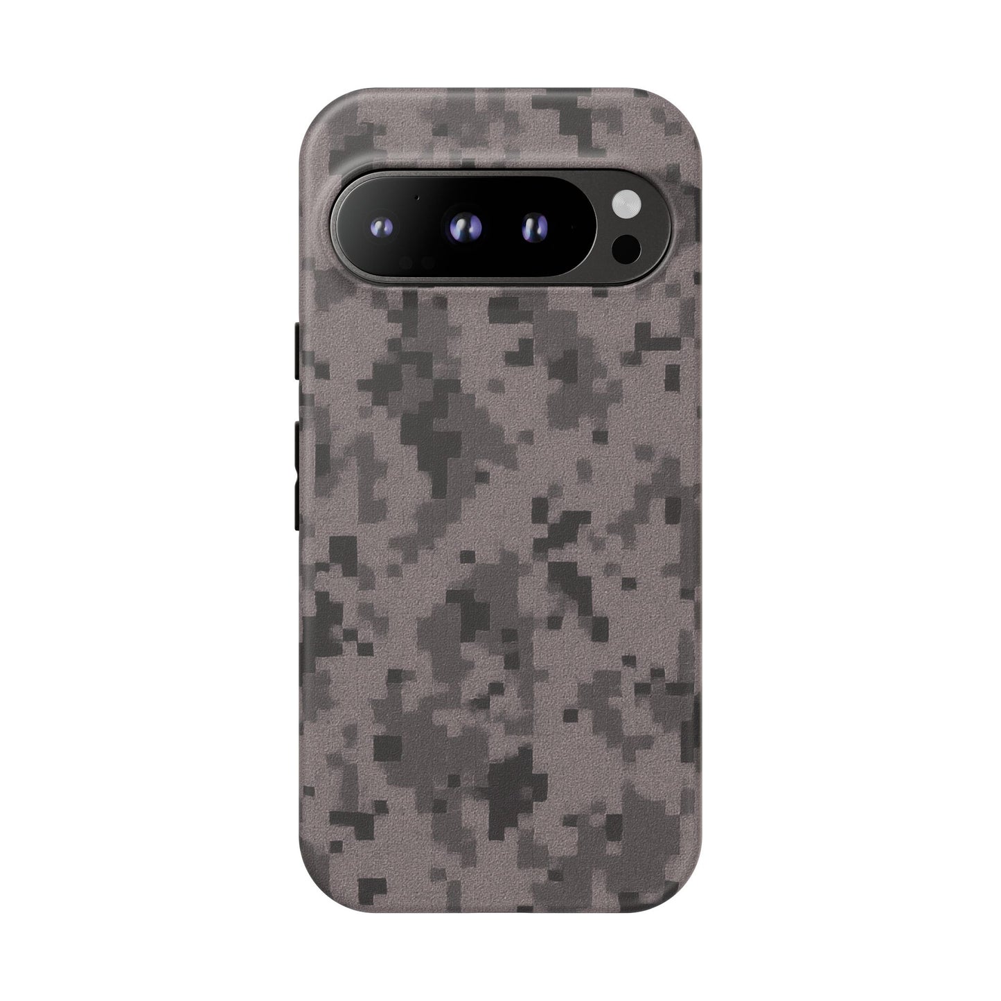 Gray digital camouflage phone case by Printify, tough protective cover with camouflage pattern for smartphones.