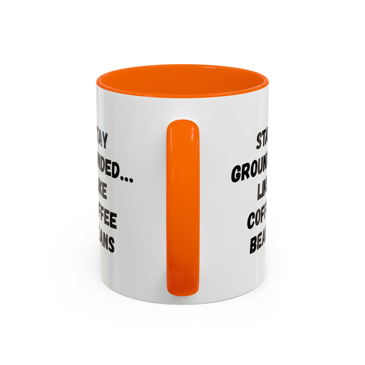 Stay Grounded coffee mug featuring a coffee bean illustration, 11oz size, perfect for coffee lovers.