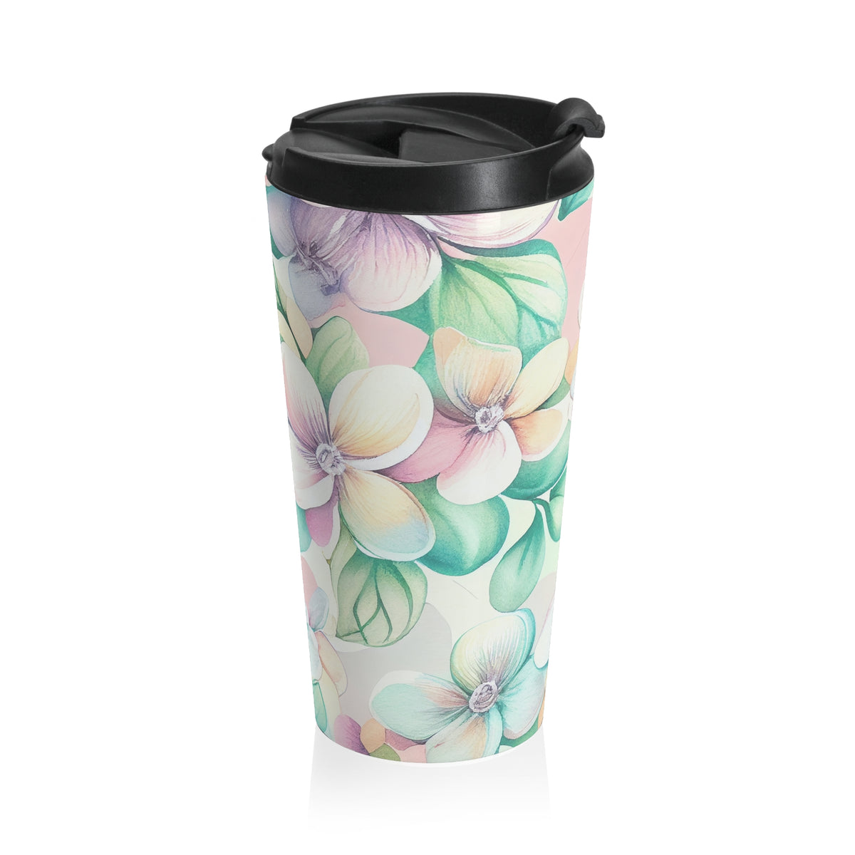 Pastel hydrangea floral 15oz insulated stainless steel travel mug - view 4