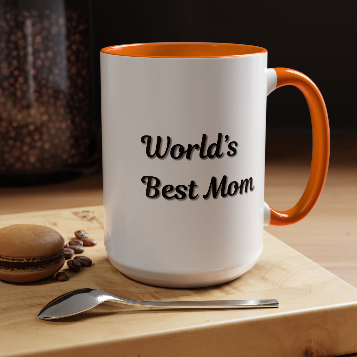 Black-trim ceramic coffee mug with "World's Best Mom" accent design, perfect for Mother's Day gift from Printify