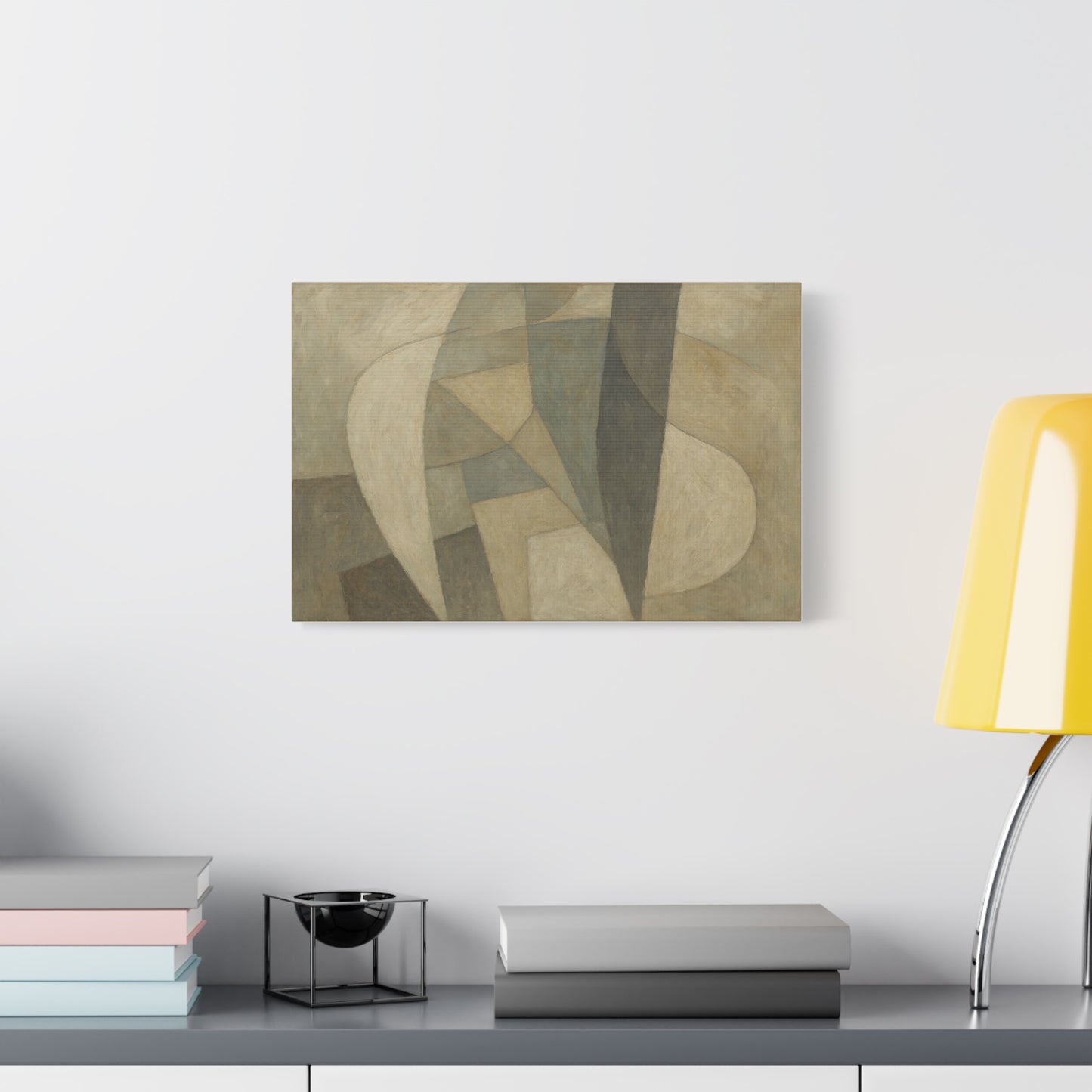 Abstract neutral geometric shapes on matte canvas by Printify, featuring modern design with earthy tones and clean lines.