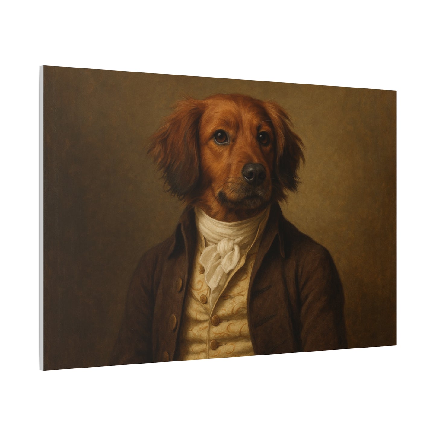 Regal dog portrait printed on matte canvas by Printify, featuring a detailed canine illustration on a high-quality canvas.