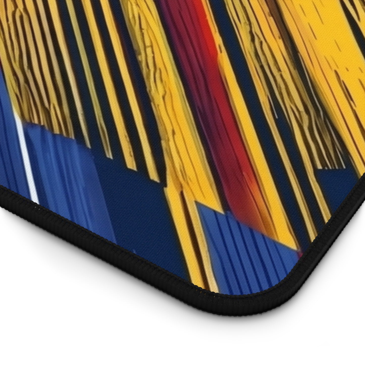 Abstract Flag Brushstroke Desk Mat — Colorful Red, Yellow & Blue Gaming/Office Mousepad