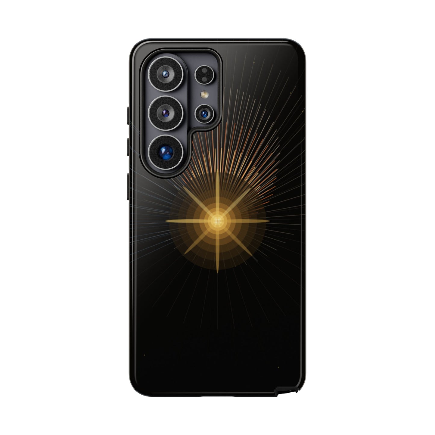 Tough Cases - Radiant Star Phone Case, Protective Black Shockproof Cover with Golden Light Design