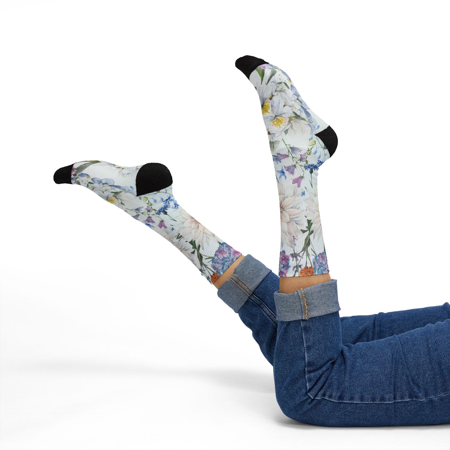 Watercolor Wildflower Socks | Floral Crew Socks, Pastel Garden Print