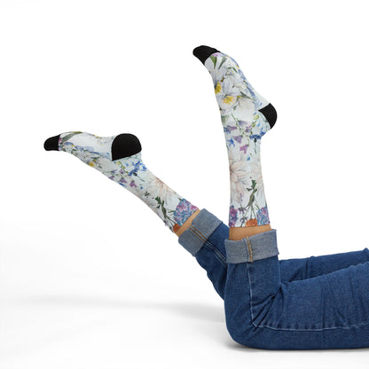 Watercolor Wildflower Socks | Floral Crew Socks, Pastel Garden Print