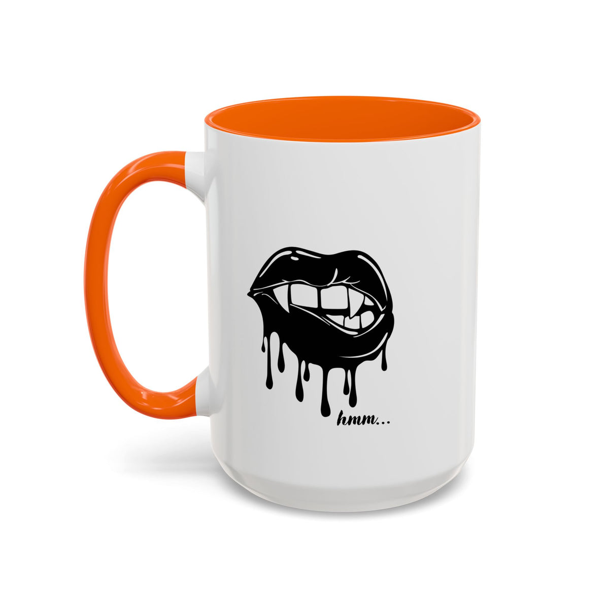 Black accent Dripping Bite coffee mug by Printify, 11oz or 15oz size, featuring a unique dripping bite design.