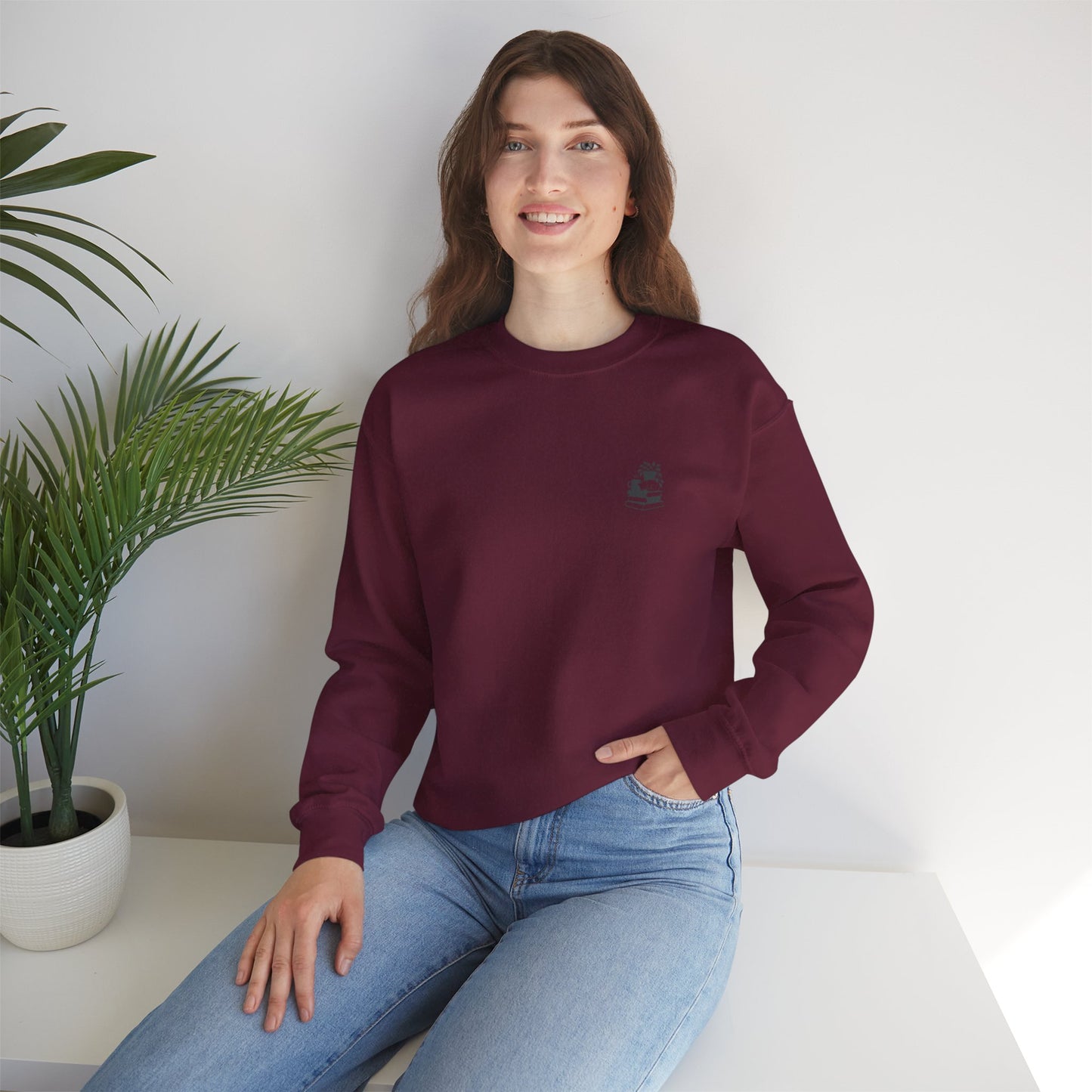 Stack of Books with Mug and Plant Sweatshirt | Cozy Reading Crewneck