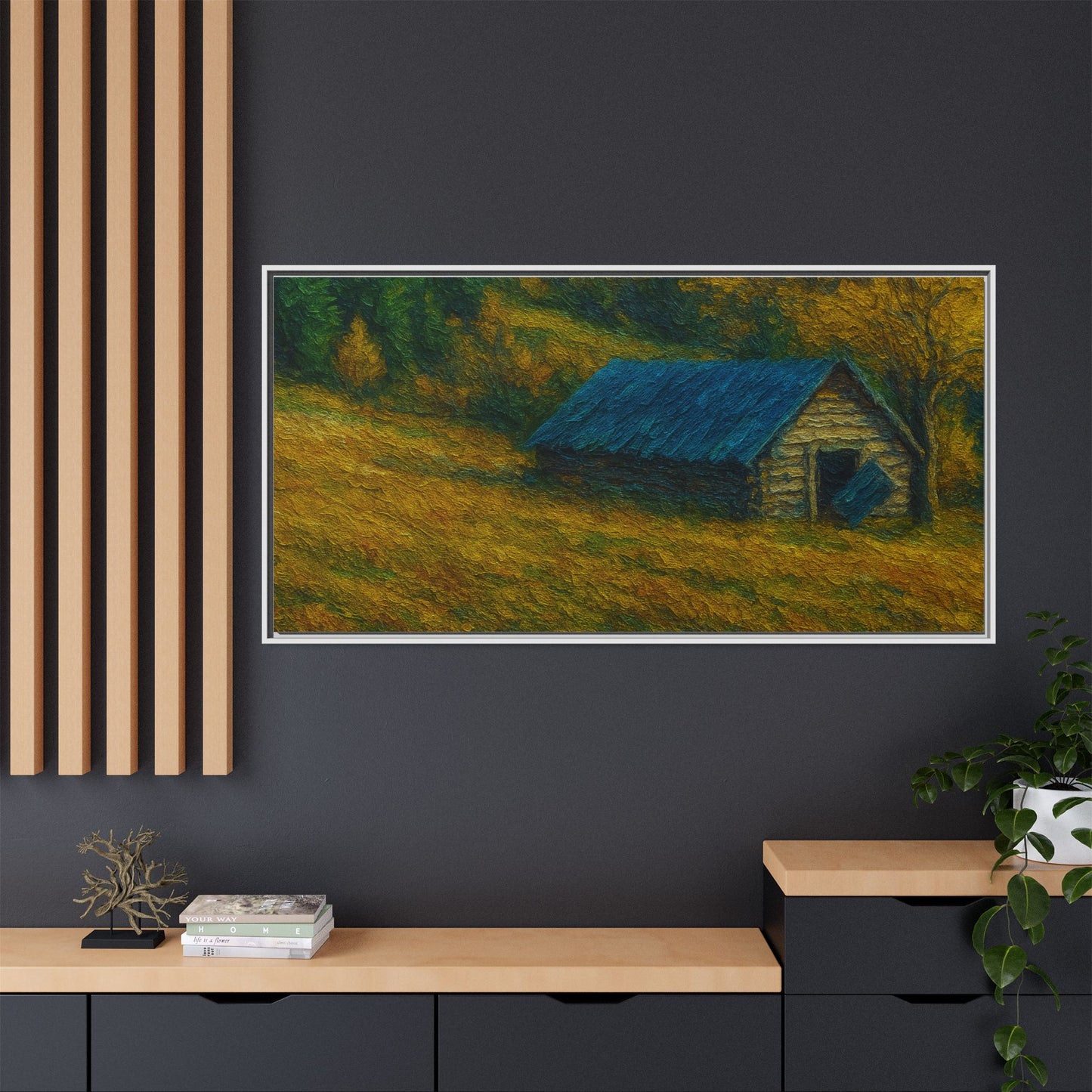Framed Matte Canvas Print, Rustic Artwork, Farmhouse Decor, Nature Wall Art, Gift for Home, Autumn Decor, Landscape Painting