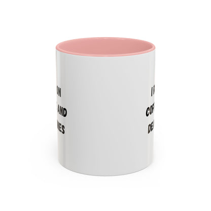 White ceramic coffee mug with black text reading "I Run on Coffee and Deadlines" printed on the front.