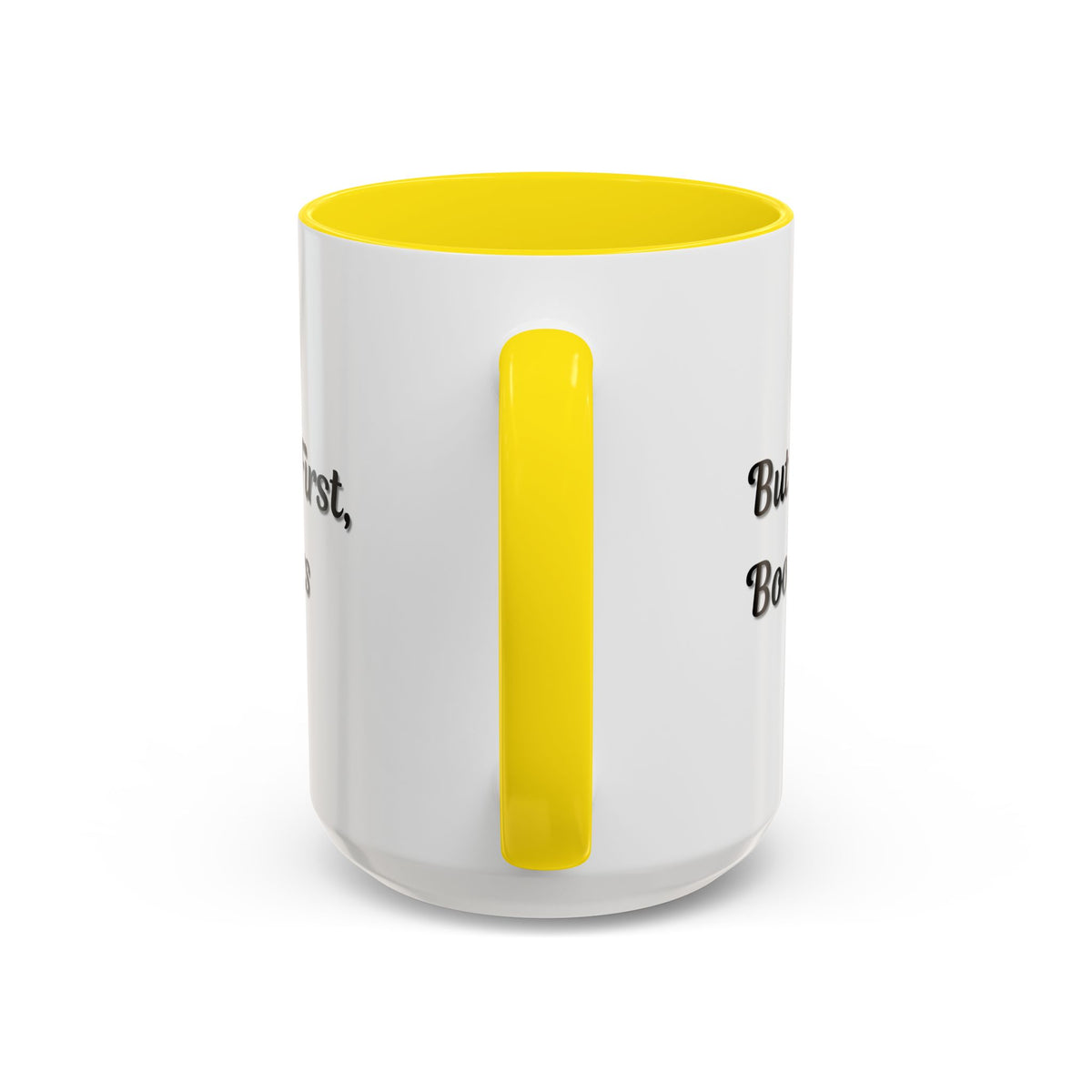 Printify "But First, Books" coffee mug featuring a book lover design in 11oz and 15oz sizes, ceramic mug with printed text.