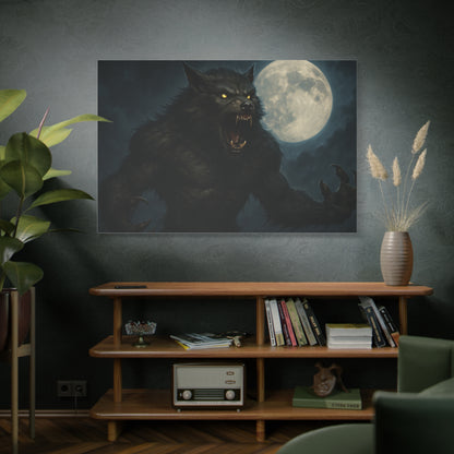 Werewolf Moon matte canvas print featuring a spooky full moon design for wall decor and Halloween-themed art.