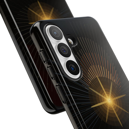 Tough Cases - Radiant Star Phone Case, Protective Black Shockproof Cover with Golden Light Design