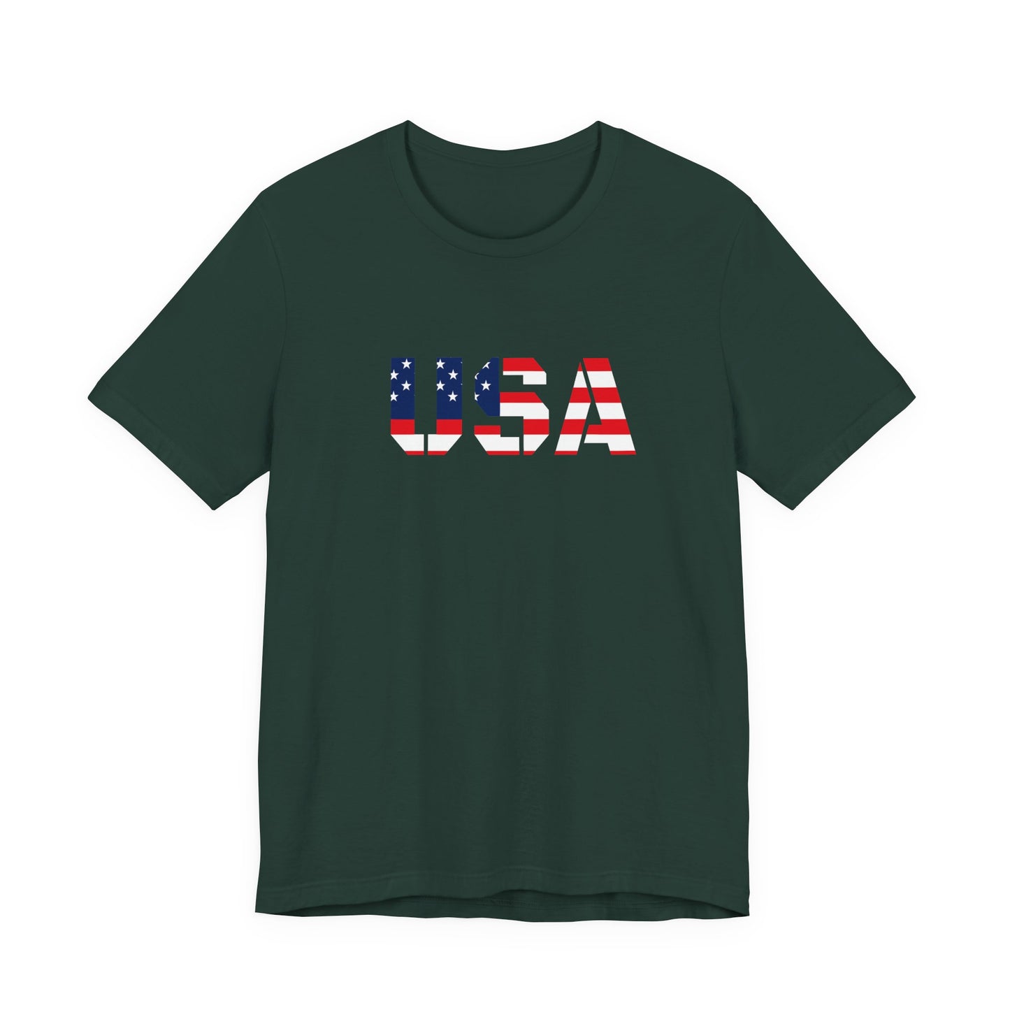 USA Flag Text Tee — Patriotic Fourth of July T-Shirt