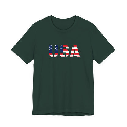 USA Flag Text Tee — Patriotic Fourth of July T-Shirt
