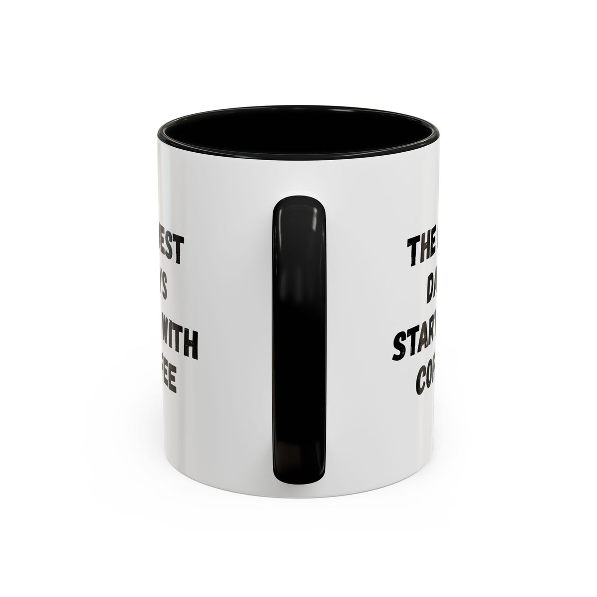 Ceramic coffee mug with "The Best Days Start With Coffee" text, 11oz size, white with black lettering, Printify brand.