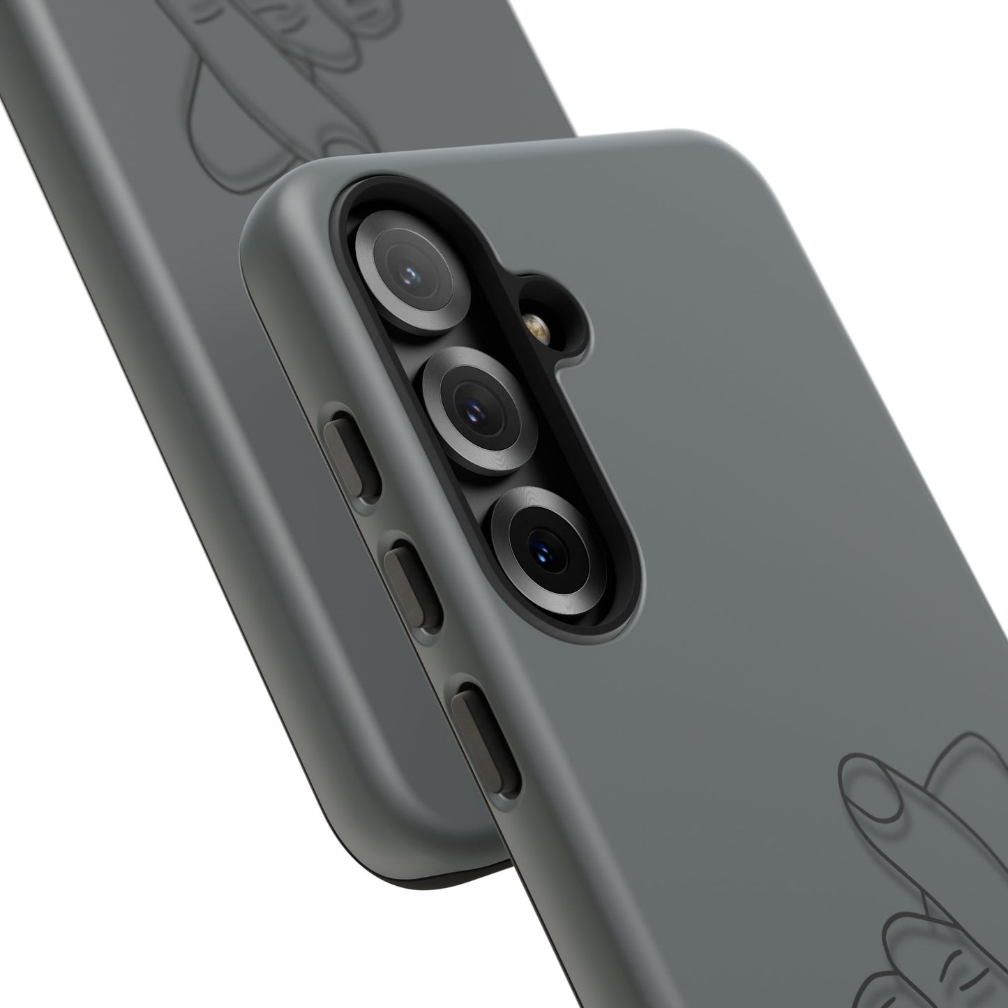 Silicone phone case with embossed Korean finger heart design, compatible with smartphones, by Printify.