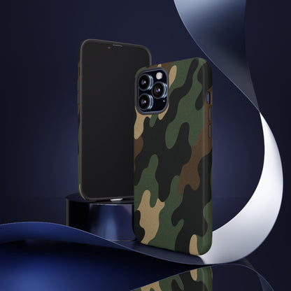 Rugged military green Printify camo tough phone case with protective design on a smartphone.