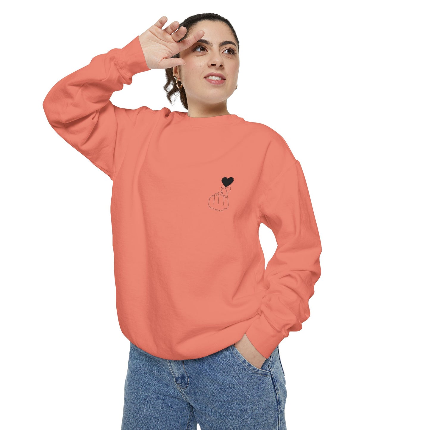 Unisex Garment-Dyed Sweatshirt with Heart Design - Cozy & Stylish