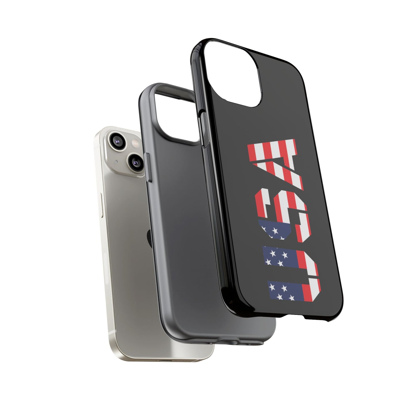 Printify patriotic USA phone case featuring the American flag design, durable tough case for iPhone or Android devices