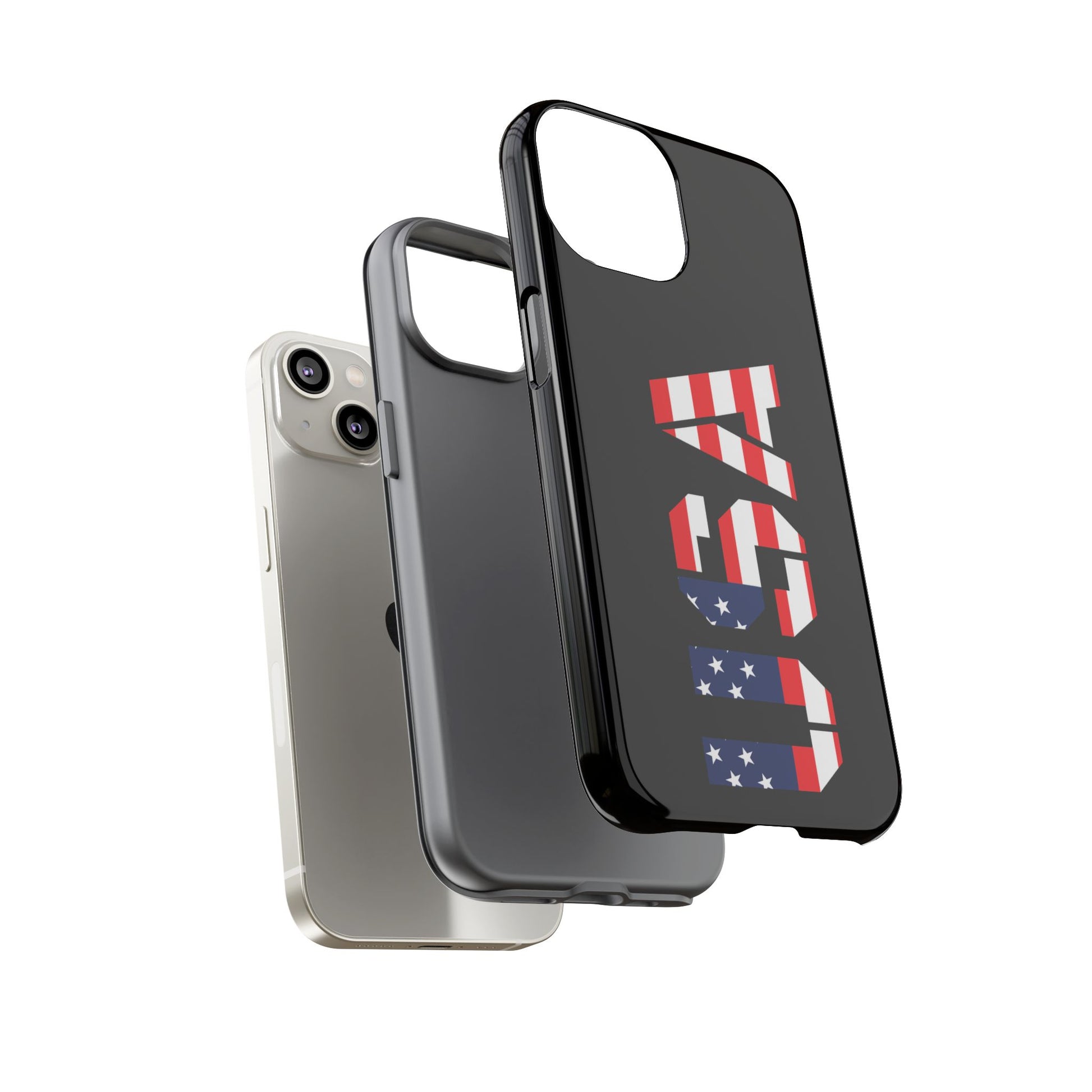 Printify patriotic USA phone case featuring the American flag design, durable tough case for iPhone or Android devices