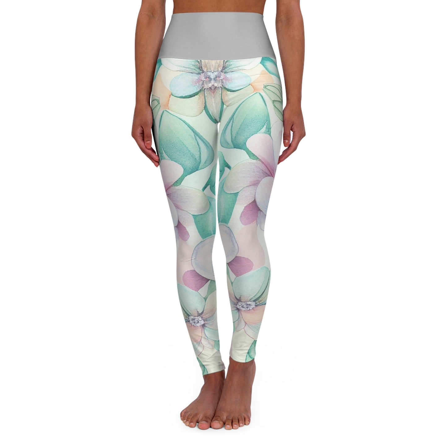 Pastel Floral Pattern High Waisted Yoga Leggings | Botanical Leggings