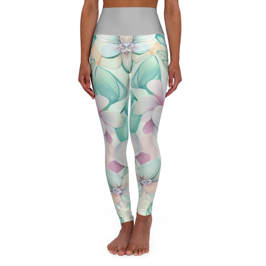Pastel Floral Pattern High Waisted Yoga Leggings – front view