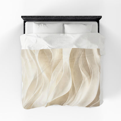 Neutral Abstract Waves Velveteen Plush Blanket | Beige Swirl Pattern