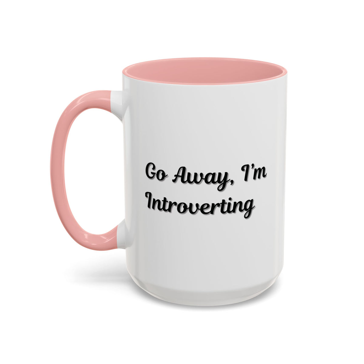 Ceramic coffee mug with "Go Away, I'm Introverting" text, 11 oz size, featuring a white background and printed design.