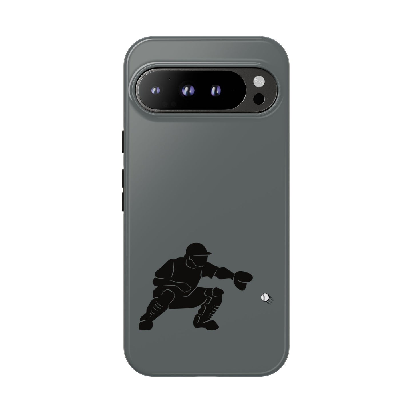 Printify baseball catcher phone case, tough protective cover with baseball glove and ball design for iPhone or Android.