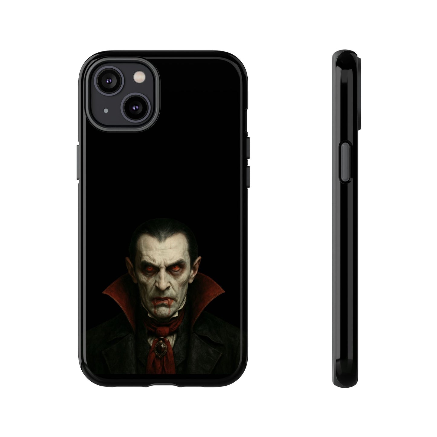 Gothic vampire portrait phone case featuring Dracula horror design for iPhone, by Printify.