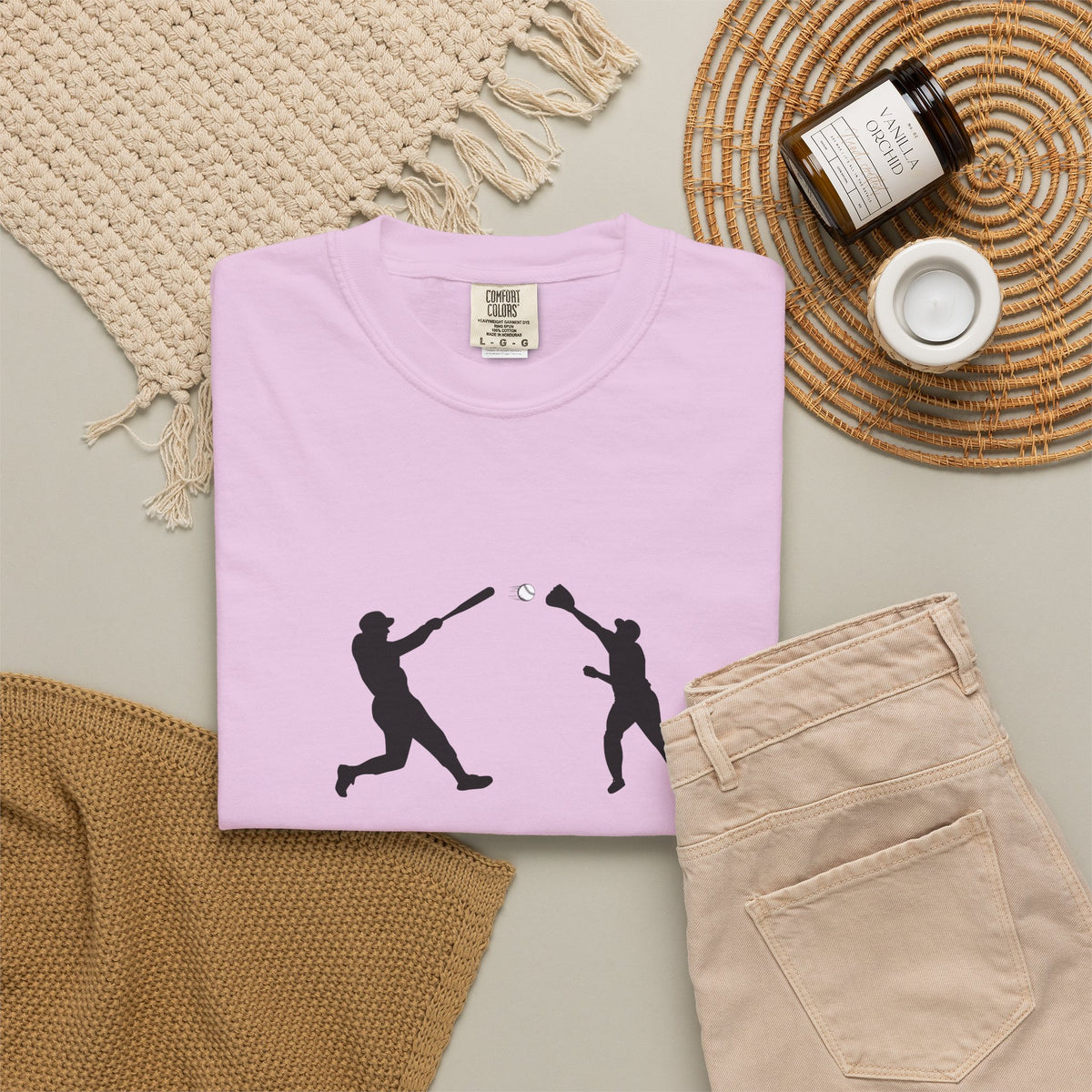 Minimal baseball players silhouette graphic T-shirt by Printify featuring a simple baseball-themed design on a casual tee.