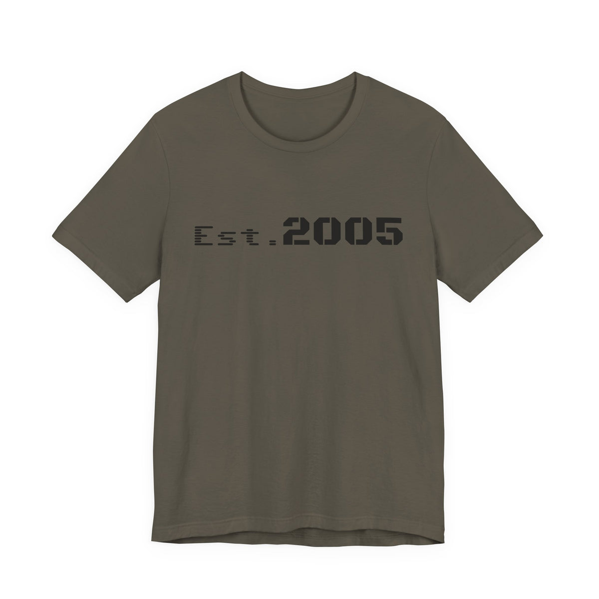 Black Est. 2005 T-shirt by Printify featuring minimal anniversary year design on front.