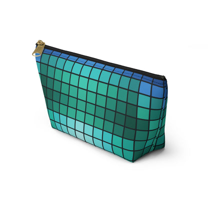 Teal Gradient Grid Accessory Pouch