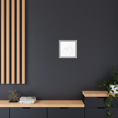 Framed minimalist mountain line art on matte canvas by Printify, featuring simple mountain outlines in a modern, stylish design.