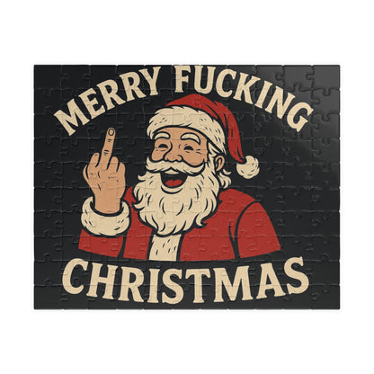 Merry Fucking Christmas Puzzle | Santa Middle Finger Holiday Jigsaw - TRV
