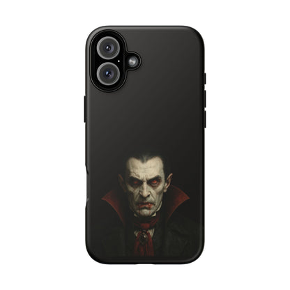 Gothic vampire portrait phone case for iPhone featuring a Dracula horror design by Printify.