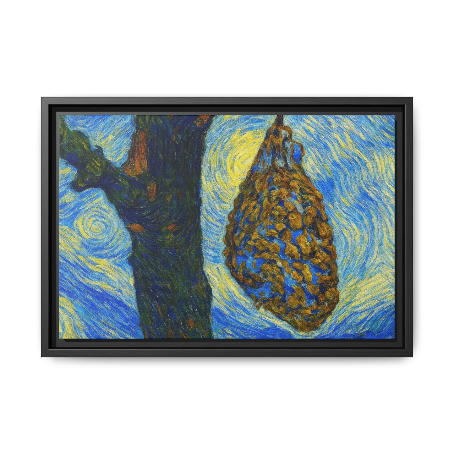 Framed matte canvas art of a starry nut cluster with dried plum colors, by Printify, showcasing detailed botanical artwork.