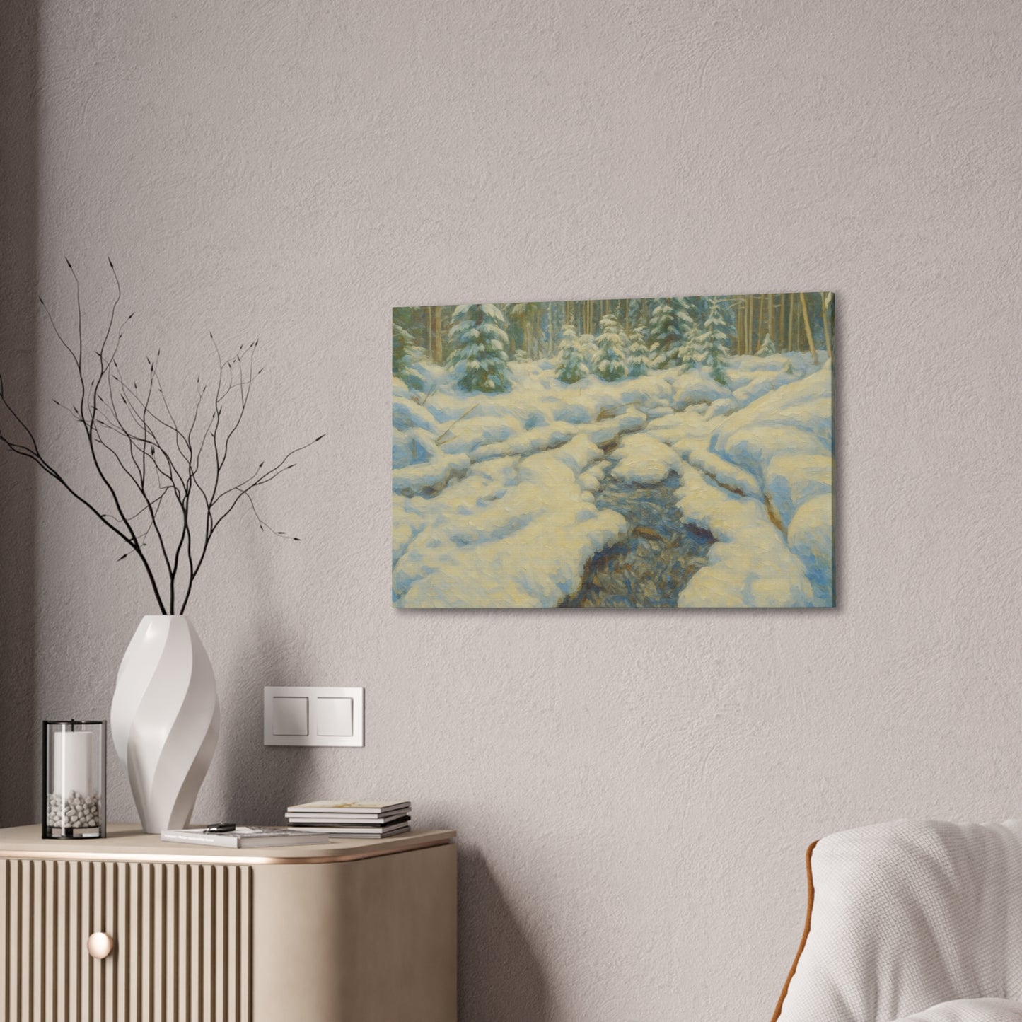 Winter Landscape Canvas Art, Nature Decor, Gallery Wall Art, Cozy Home Accent, Winter Wonderland Painting - TRV