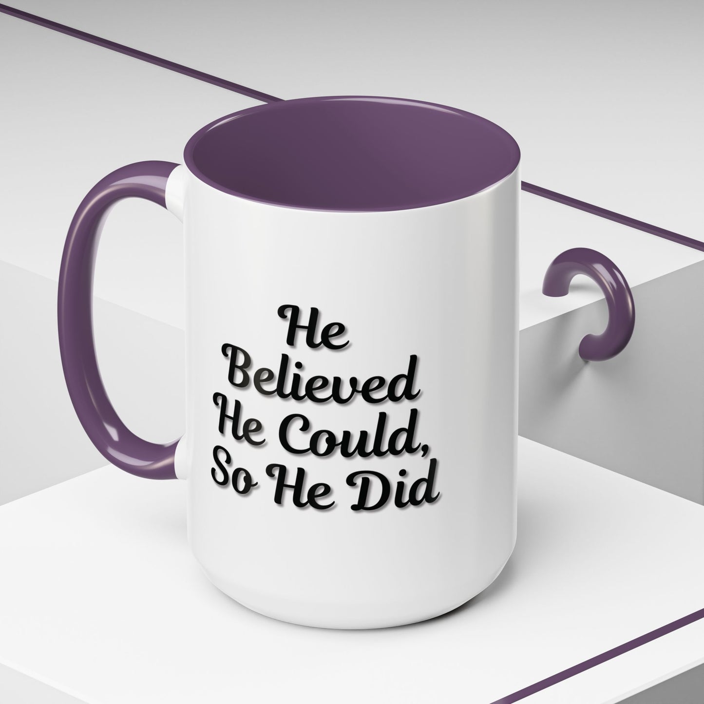 Motivational Accent Mug - 'He Believed He Could, So He Did' - Inspirational Coffee Cup, Gift for Him, Gift for Her, Office Decor, Positive