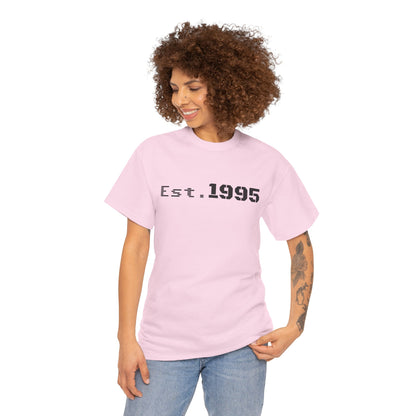 Vintage minimalist "Est. 1995" T-shirt by Printify, featuring a simple design celebrating a 1995 birthday.