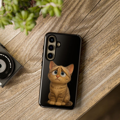 Cute sad kitty print phone case for iPhone, protective and stylish, featuring a cartoon cat design from Printify.