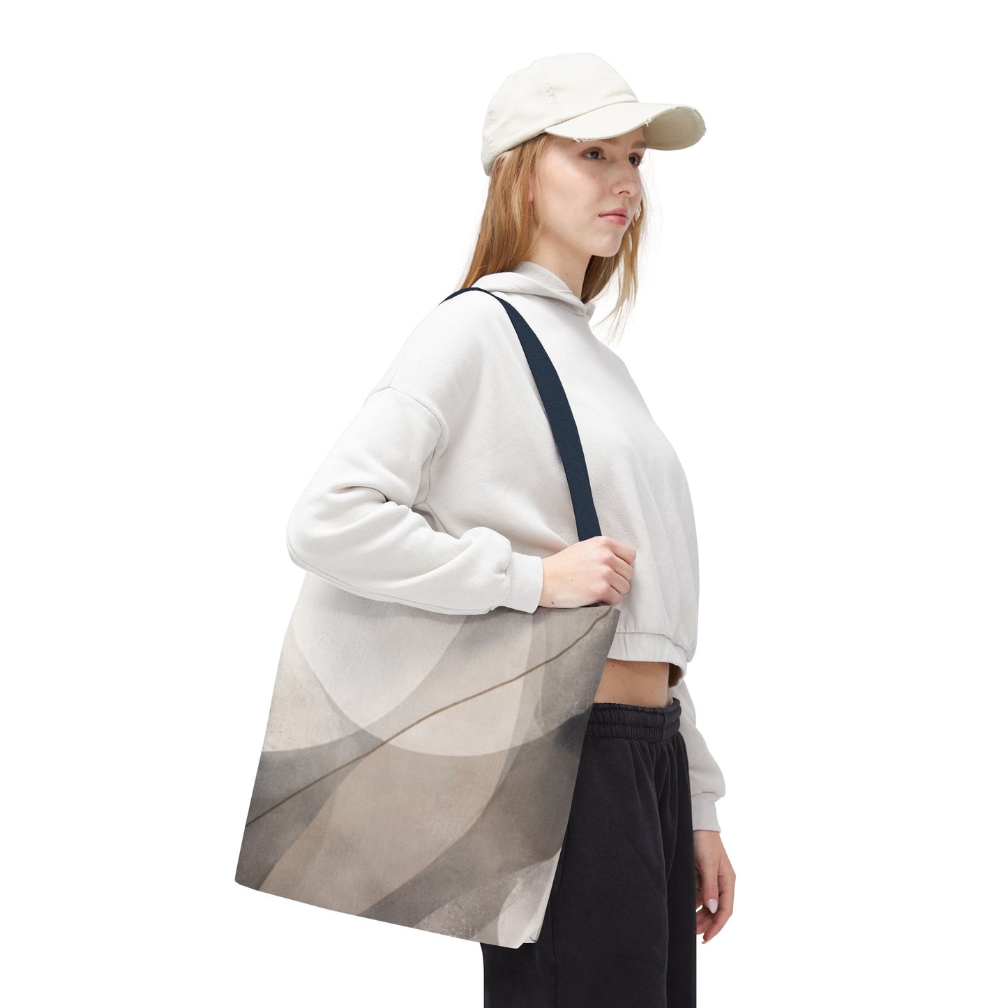 Neutral Abstract Watercolor Waves Tote Bag | All-Over Print