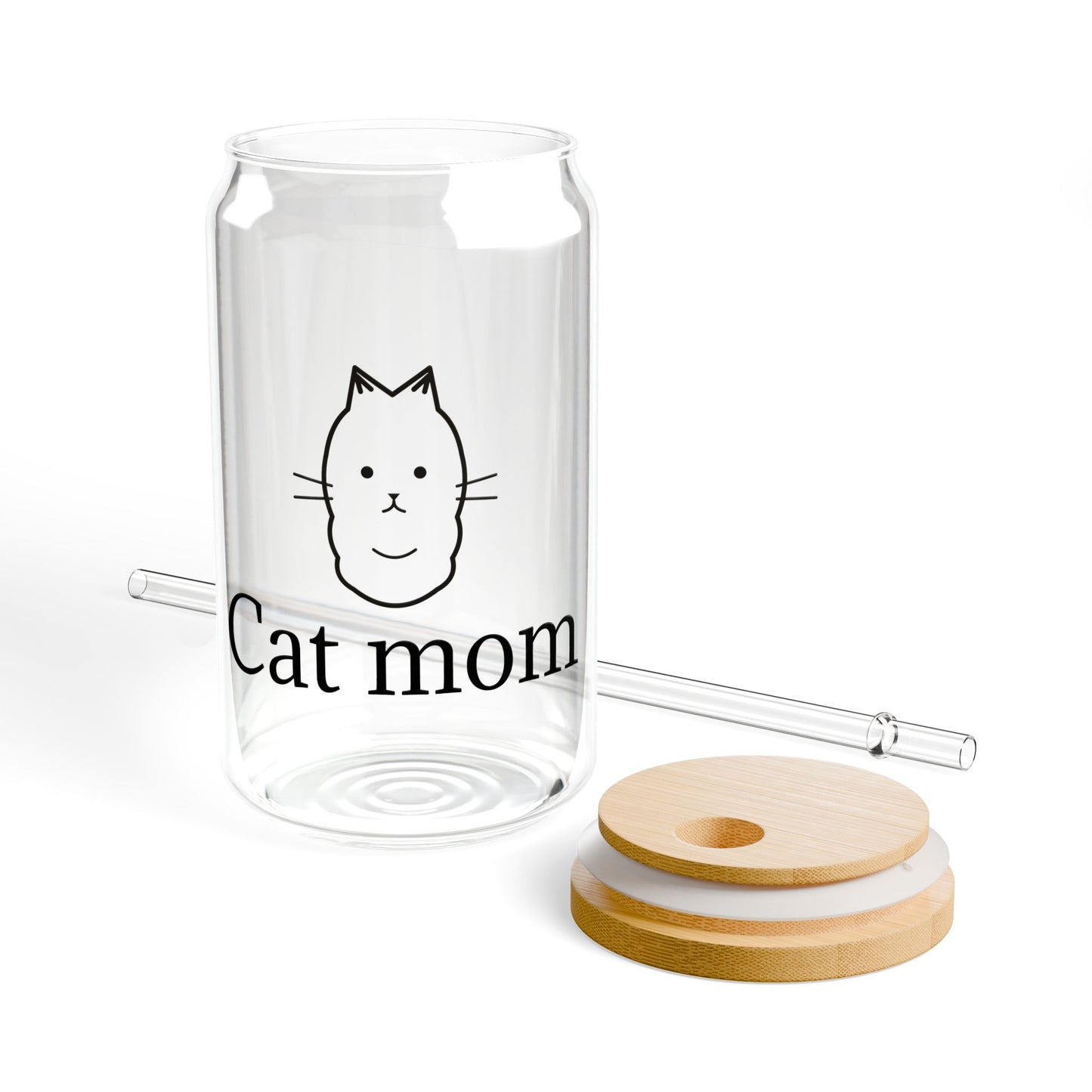 Cat Mom Sipper Glass - 16oz Cute Cat Lover Tumbler with Straw