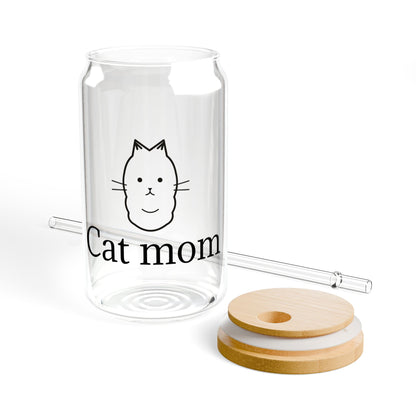 Cat Mom Sipper Glass - 16oz Cute Cat Lover Tumbler with Straw