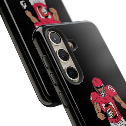 Black football player tough phone case for iPhone, protective sports design with printed athlete image from Printify.