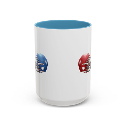 Football Helmet Coffee Mug — Red vs Blue Rivalry Accent Mug (11/15oz)