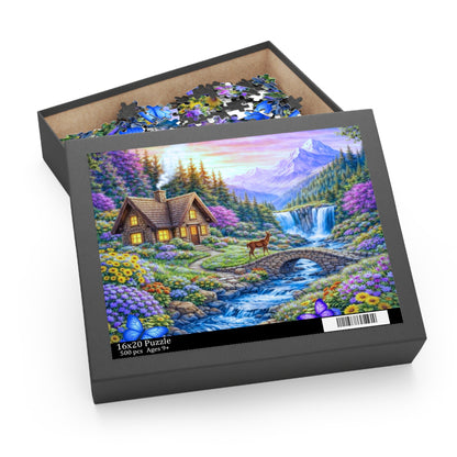 Scenic Mountain Cottage Jigsaw Puzzle — 120/252/500-Piece Nature Landscape Puzzle