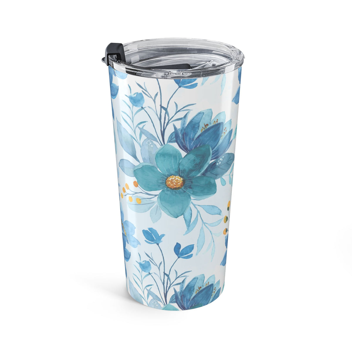 Blue watercolor floral 20oz insulated stainless steel tumbler - view 5