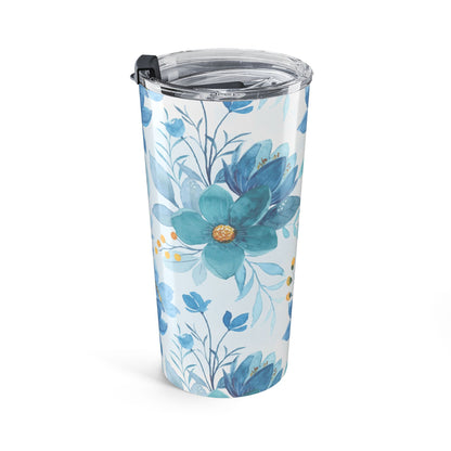 Blue watercolor floral 20oz insulated stainless steel tumbler - view 5